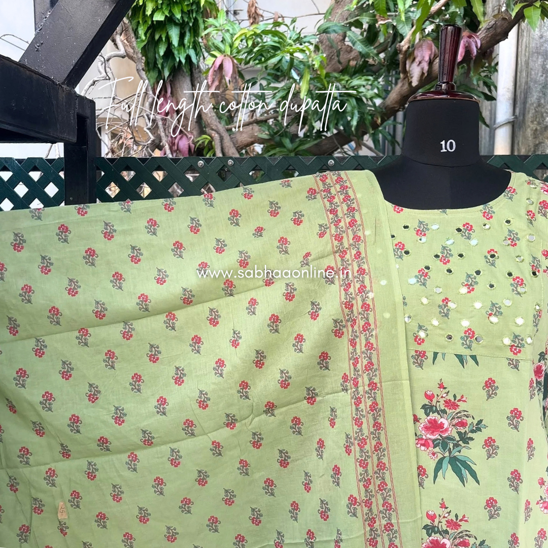 Sreshta - Pista Green Cotton kurti 3pc set with lining - LN 72