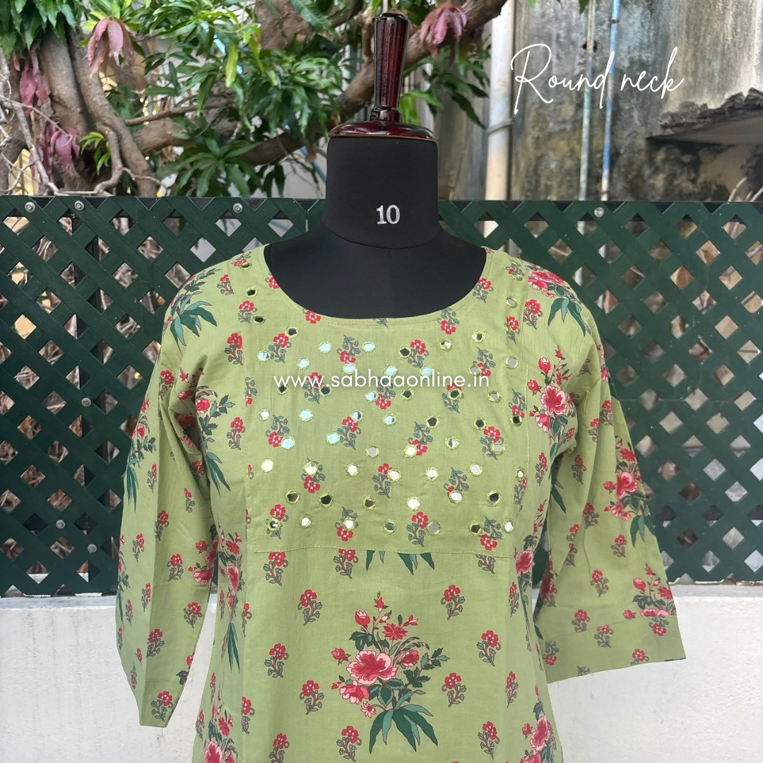 Sreshta - Pista Green Cotton kurti 3pc set with lining - LN 72