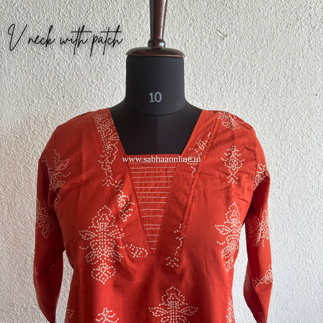 Arpita - Vermillion Orange bandhej Cotton kurti 3pc set with lining - LN 44