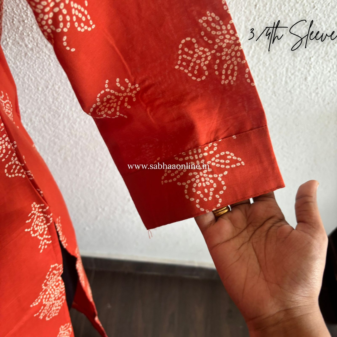 Arpita - Vermillion Orange bandhej Cotton kurti 3pc set with lining - LN 44