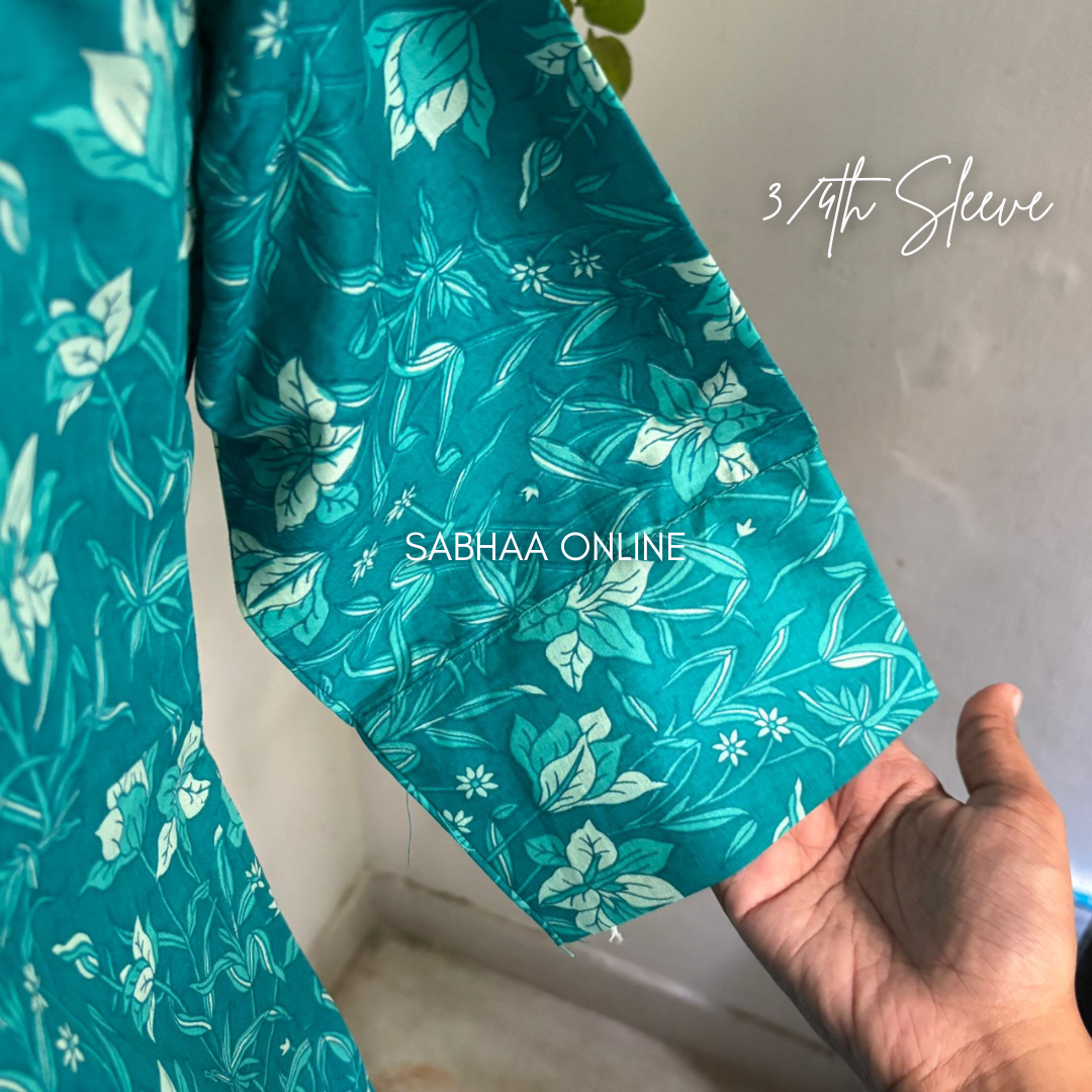 Falguni - Teal Cotton Anarkali Kurti 3pc set with lining