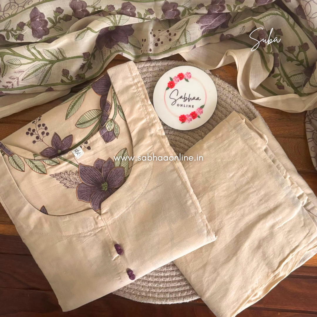 Suba - Beige Taupe Cotton kurti 3pc set with lining - LN 65
