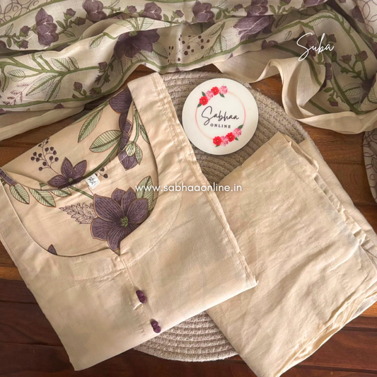 Suba - Beige Taupe Cotton kurti 3pc set with lining - LN 65