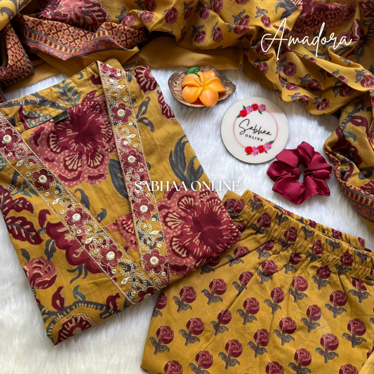 Amadora - Yellow Cotton Kurti 3pc set