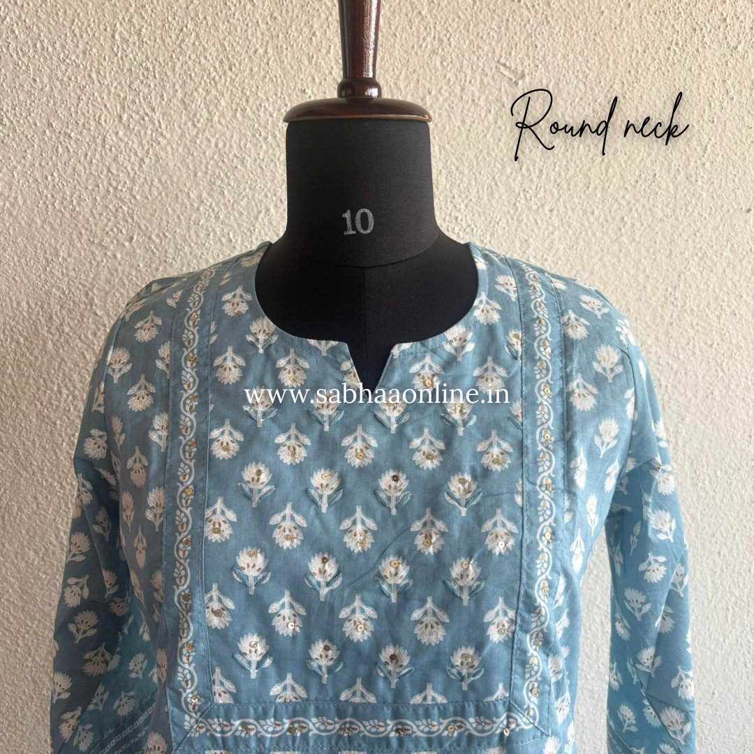 Carol - Powder Blue Cotton kurti 3 pc set - LN 50