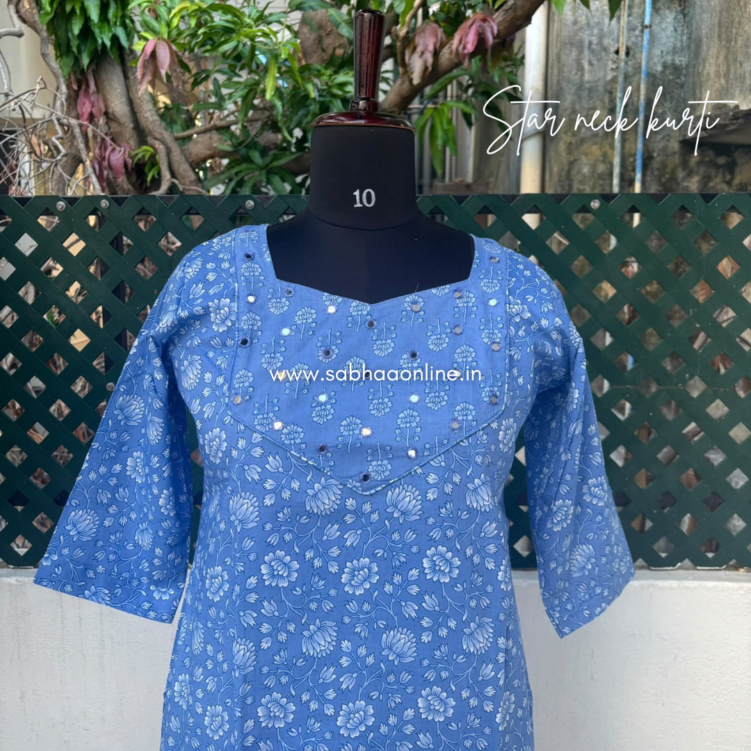 Neelam - Bright Powder Blue Cotton kurti 3pc set with lining - LN 72