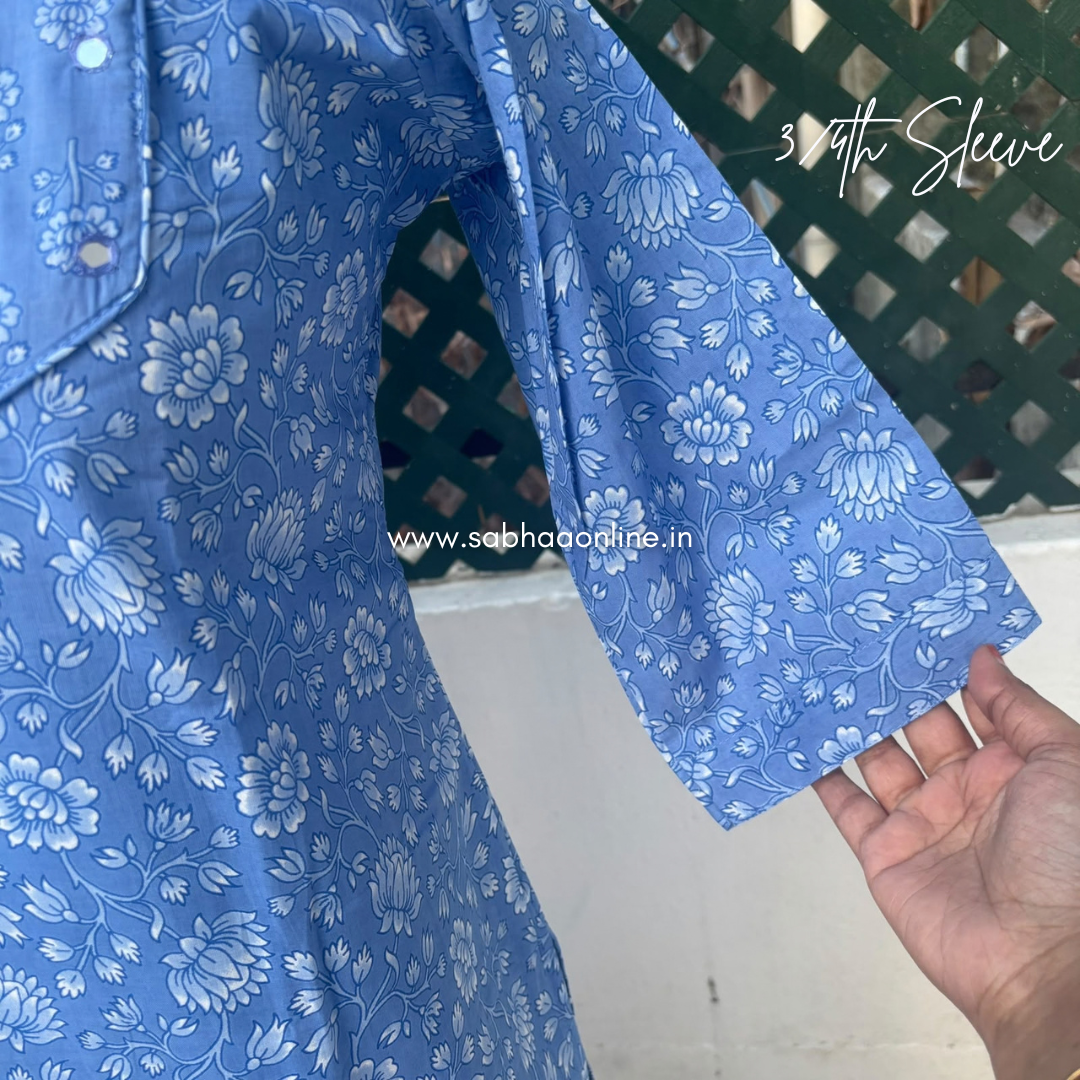 Neelam - Bright Powder Blue Cotton kurti 3pc set with lining - LN 72