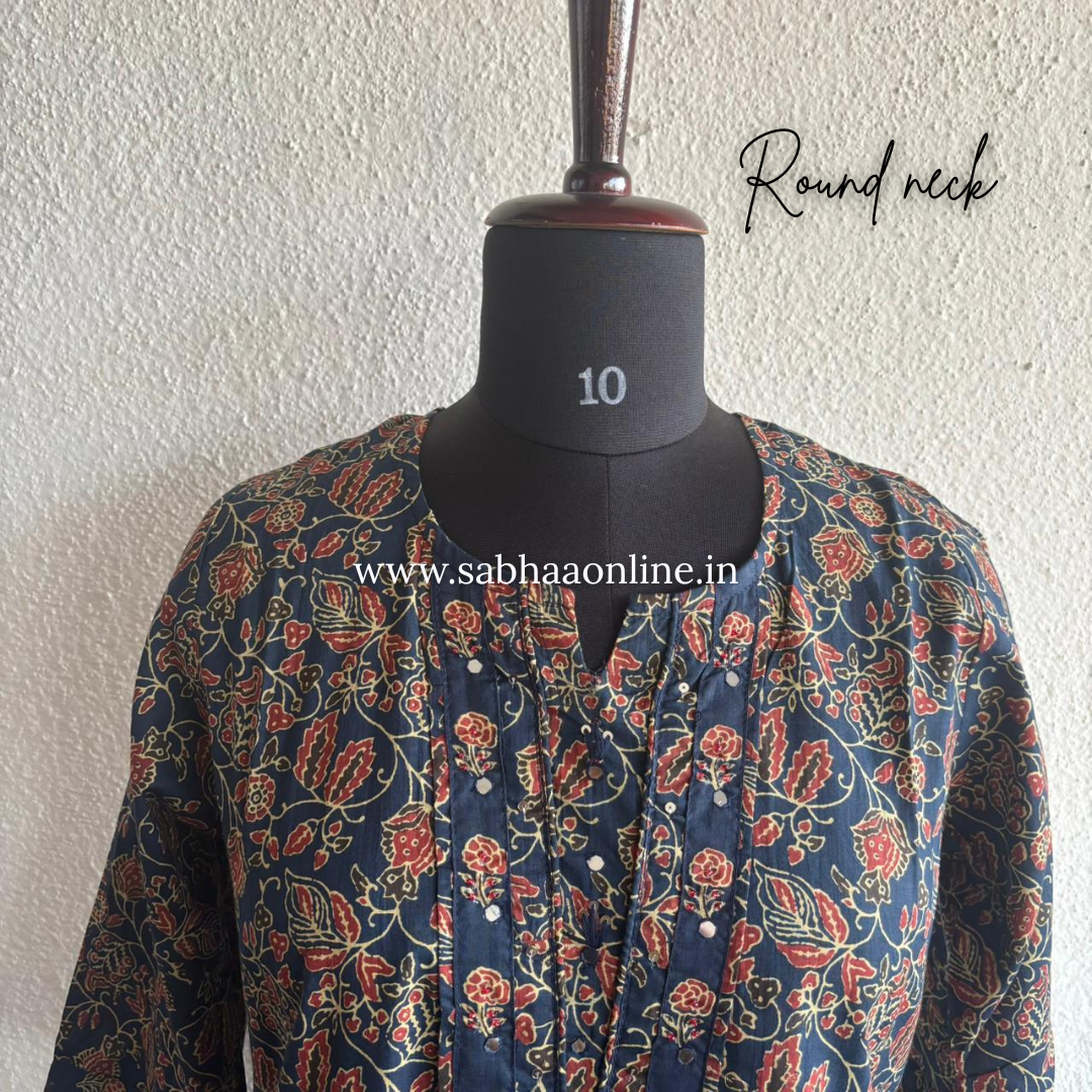 Sangita - Navy blue ajrakh Cotton kurti 3pc set - LN 50