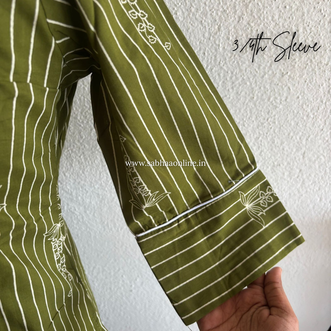 Ajantha - Forest green stripe Cotton kurti 3pc set with lining - LN 44