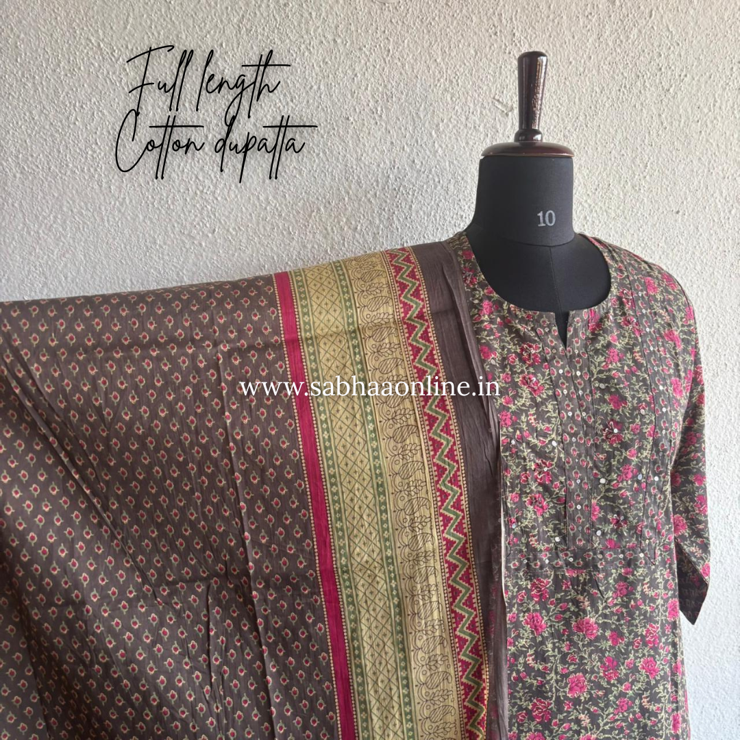 Ayat - Green Gray Cotton kurti 3pc set - LN 50