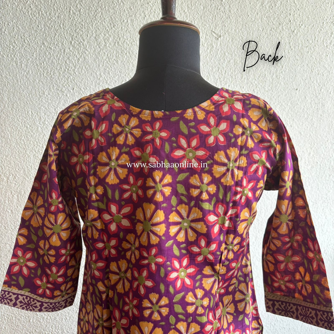 Gloria - Plum purple and beige Cotton kurti 3pc set with lining - LN 44