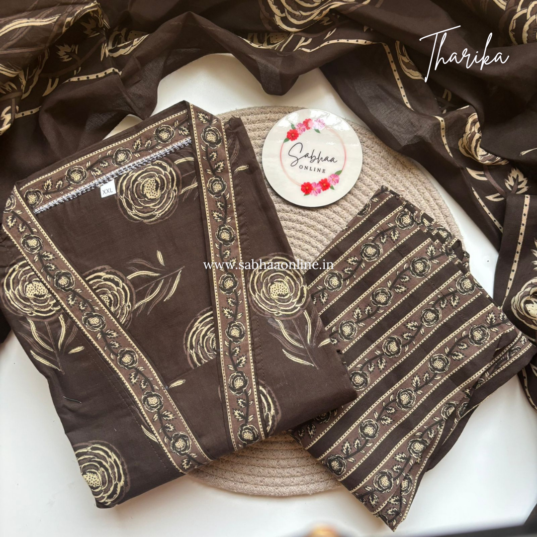 Tharika - Espresso Brown Cotton Anarkali 3pc set with lining - LN 44