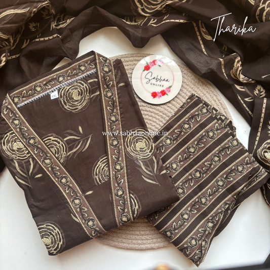 Tharika - Espresso Brown Cotton Anarkali 3pc set with lining - LN 44