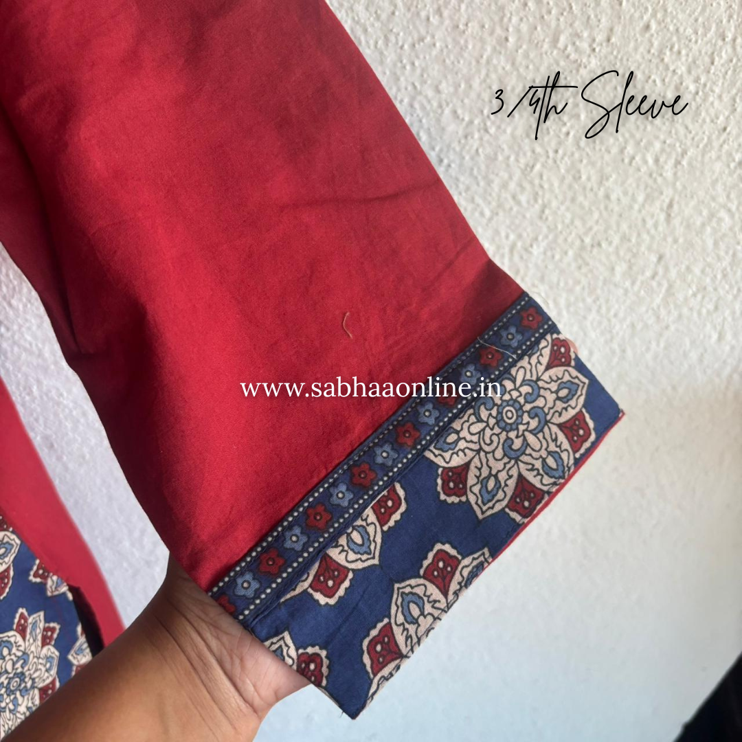 Sasha - Red and Blue Cotton kurti 3pc set - LN 53