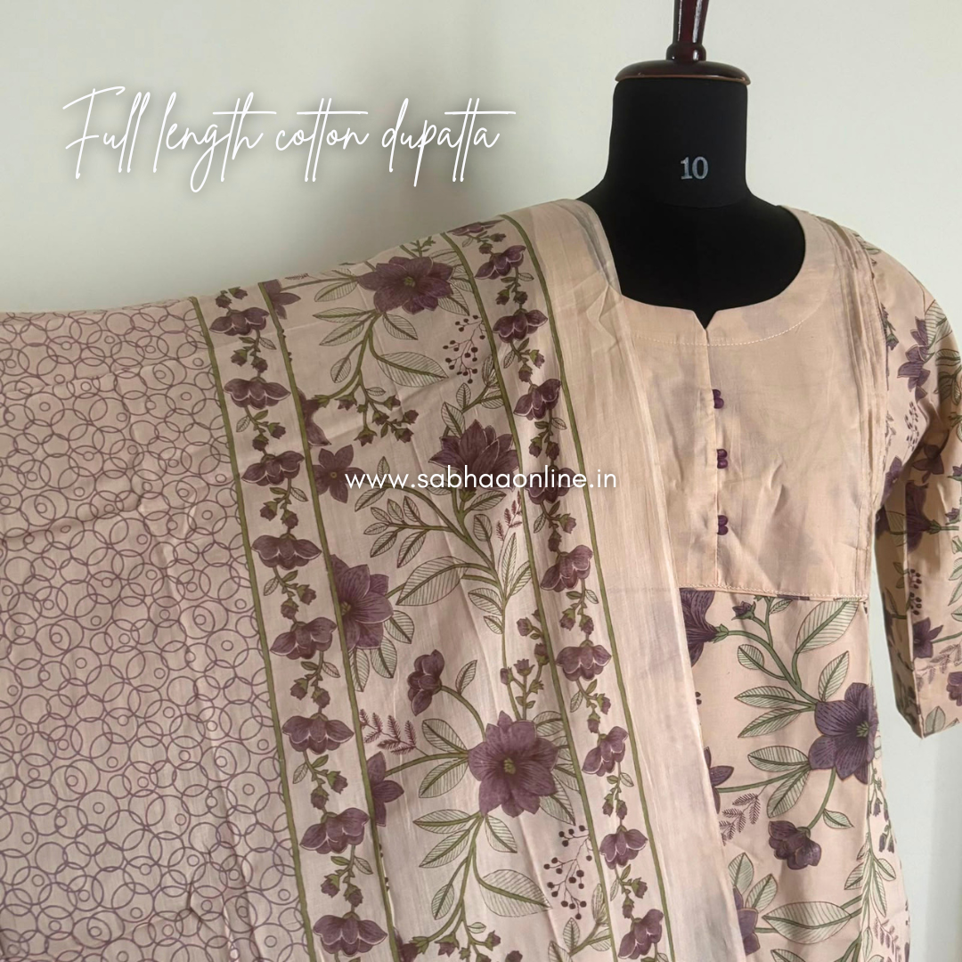 Suba - Beige Taupe Cotton kurti 3pc set with lining - LN 65