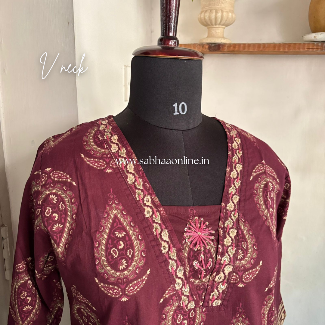 Leela - Wine Cotton kurti 3pc set - LN23