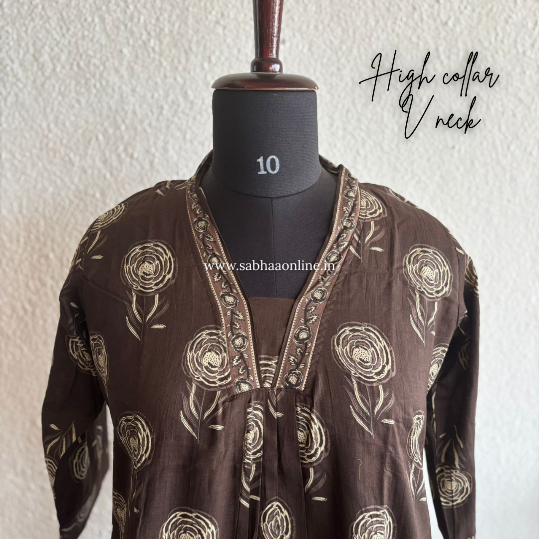 Tharika - Espresso Brown Cotton Anarkali 3pc set with lining - LN 44
