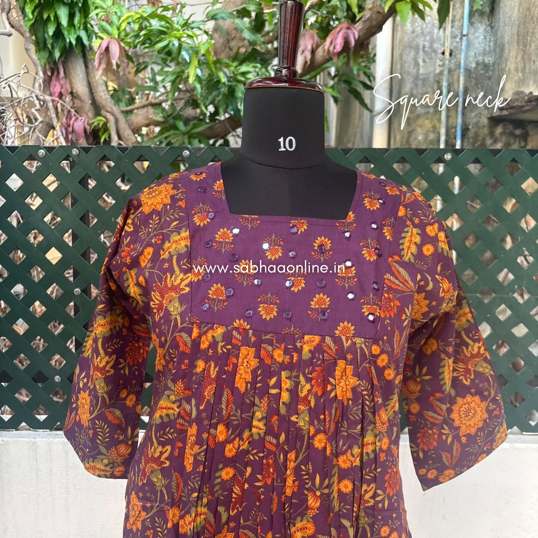 Parvati - Plum Purple Cotton Anarkali kurti 3pc set with lining - LN 73