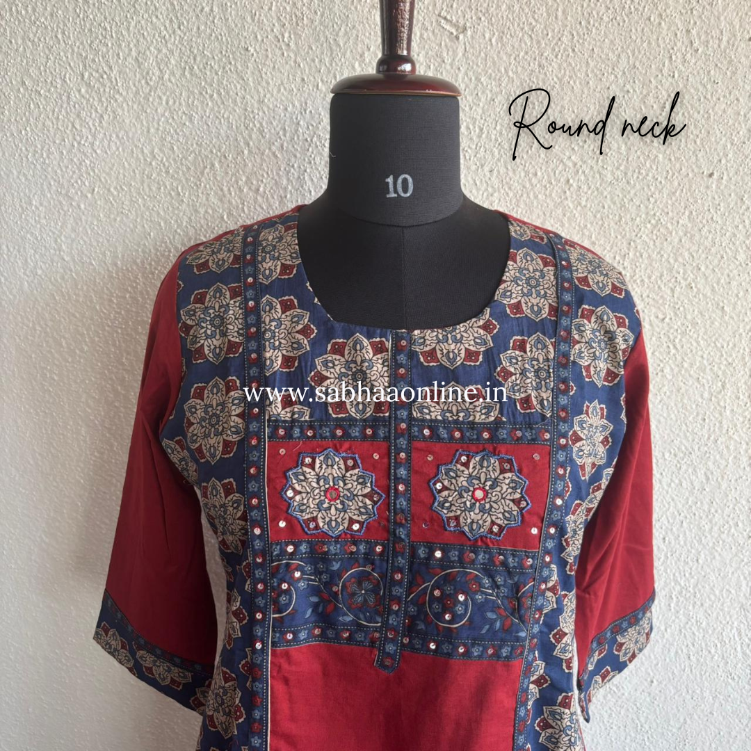 Sasha - Red and Blue Cotton kurti 3pc set - LN 53