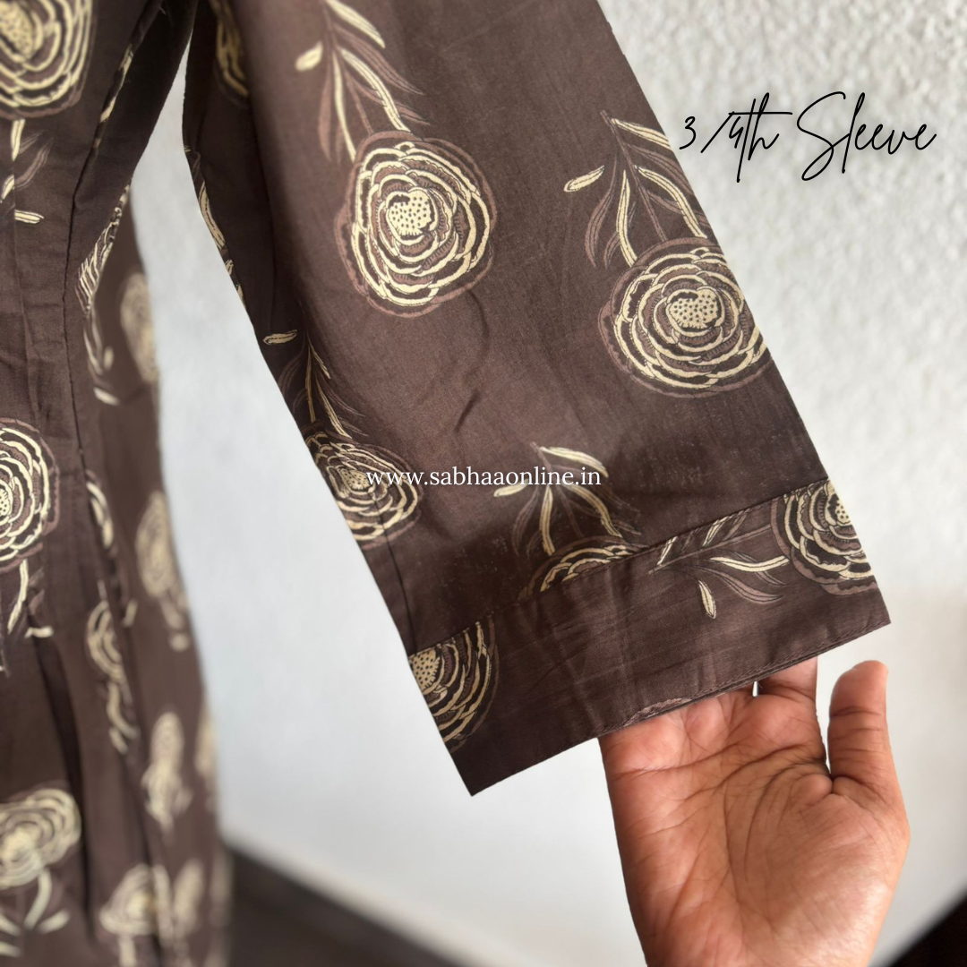 Tharika - Espresso Brown Cotton Anarkali 3pc set with lining - LN 44