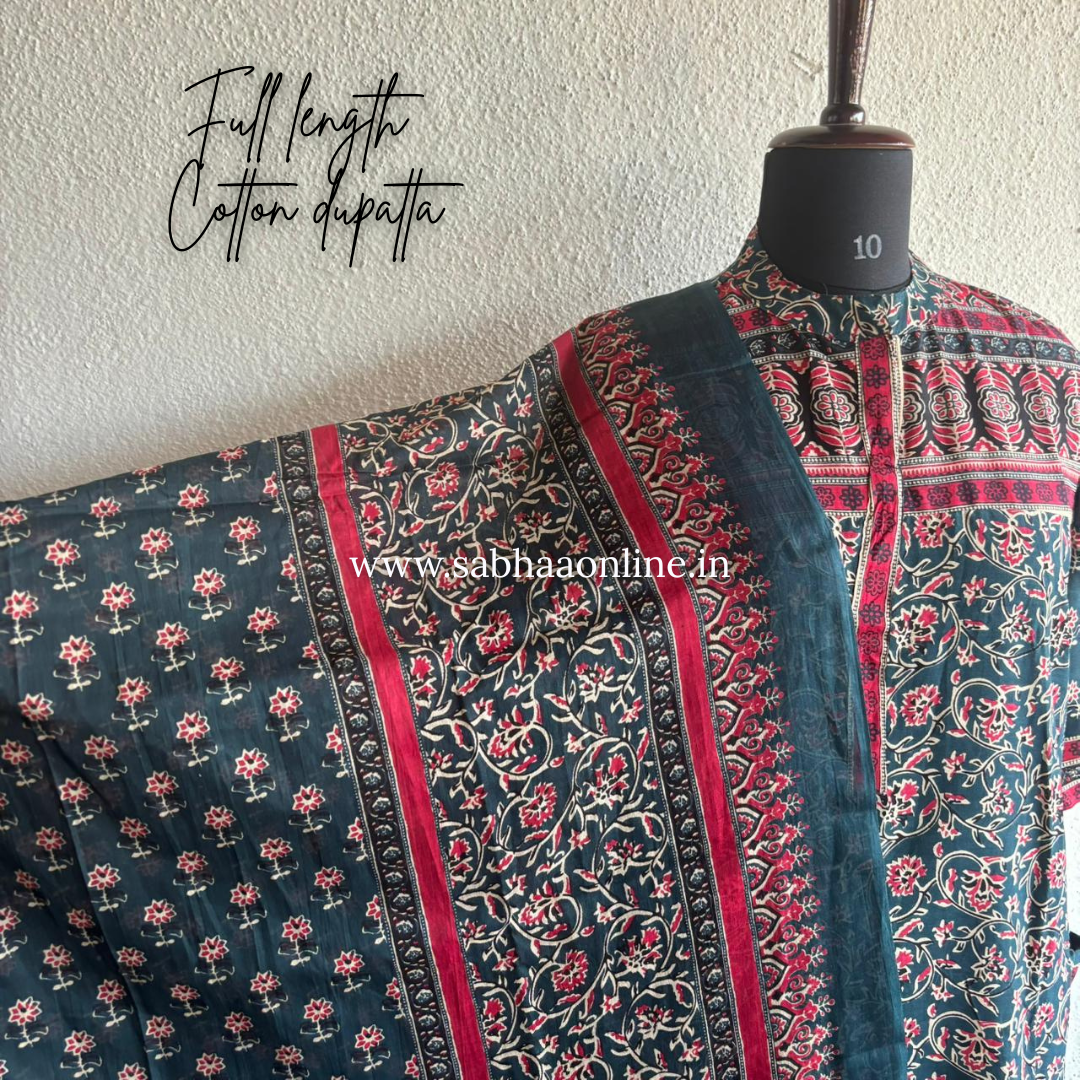 Smiti - Teal blue and Pink Cotton kurti 3pc set - LN 53