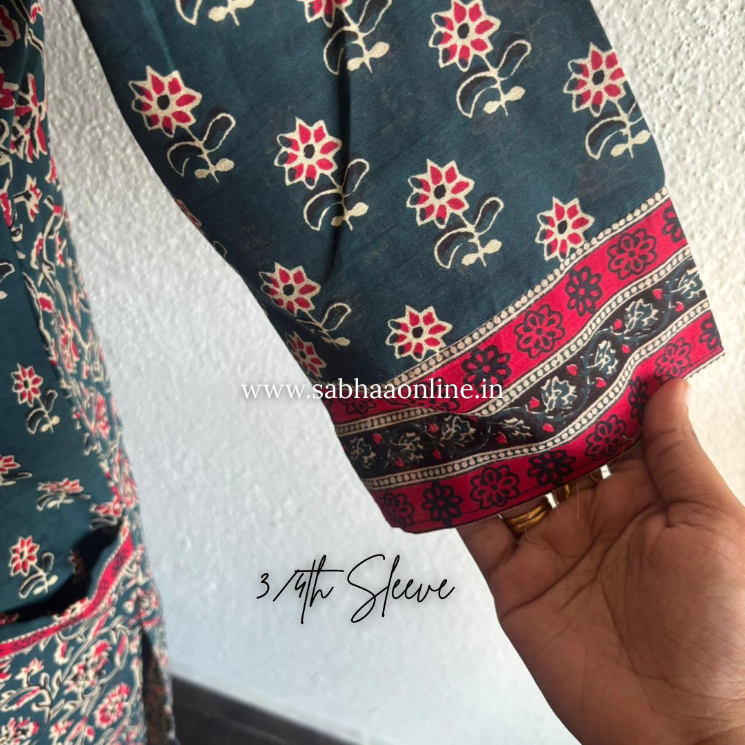 Smiti - Teal blue and Pink Cotton kurti 3pc set - LN 53