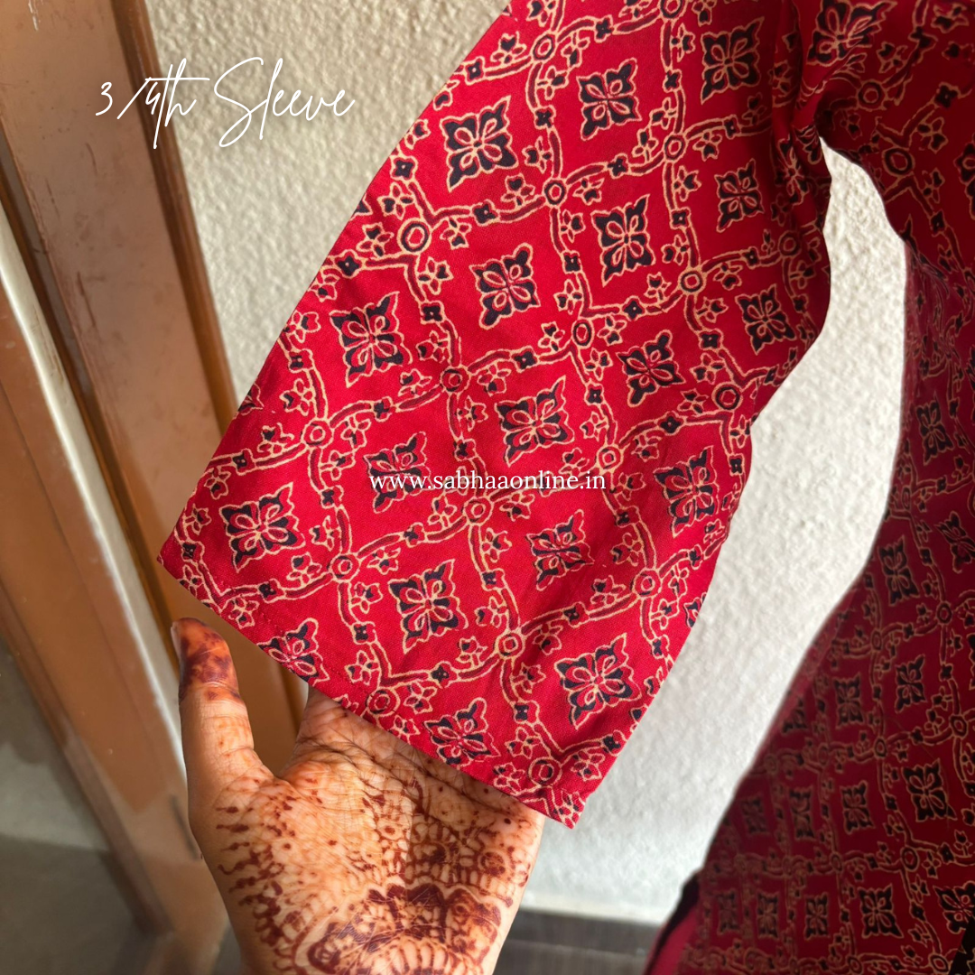 Shyla - Red and Black Ajrakh Cotton kurti 3pc set with lining - LN 45