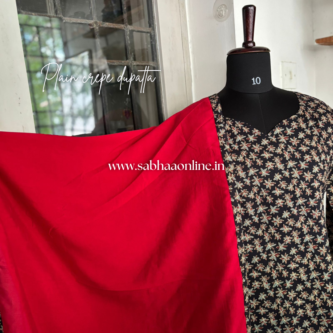 Selvi - Black and Red Cotton crepe Anarkali + dupatta set - LN24
