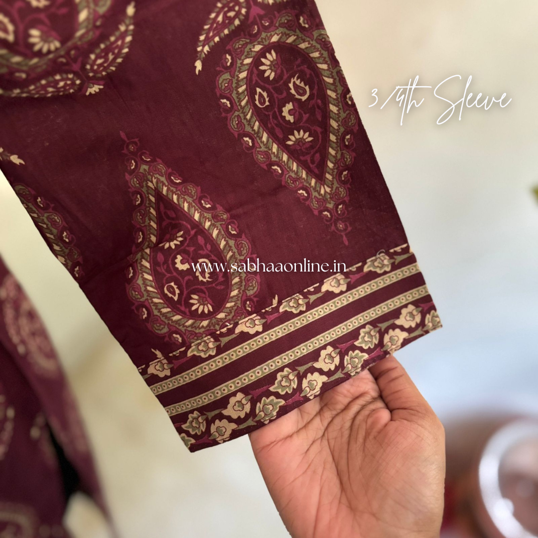 Leela - Wine Cotton kurti 3pc set - LN23