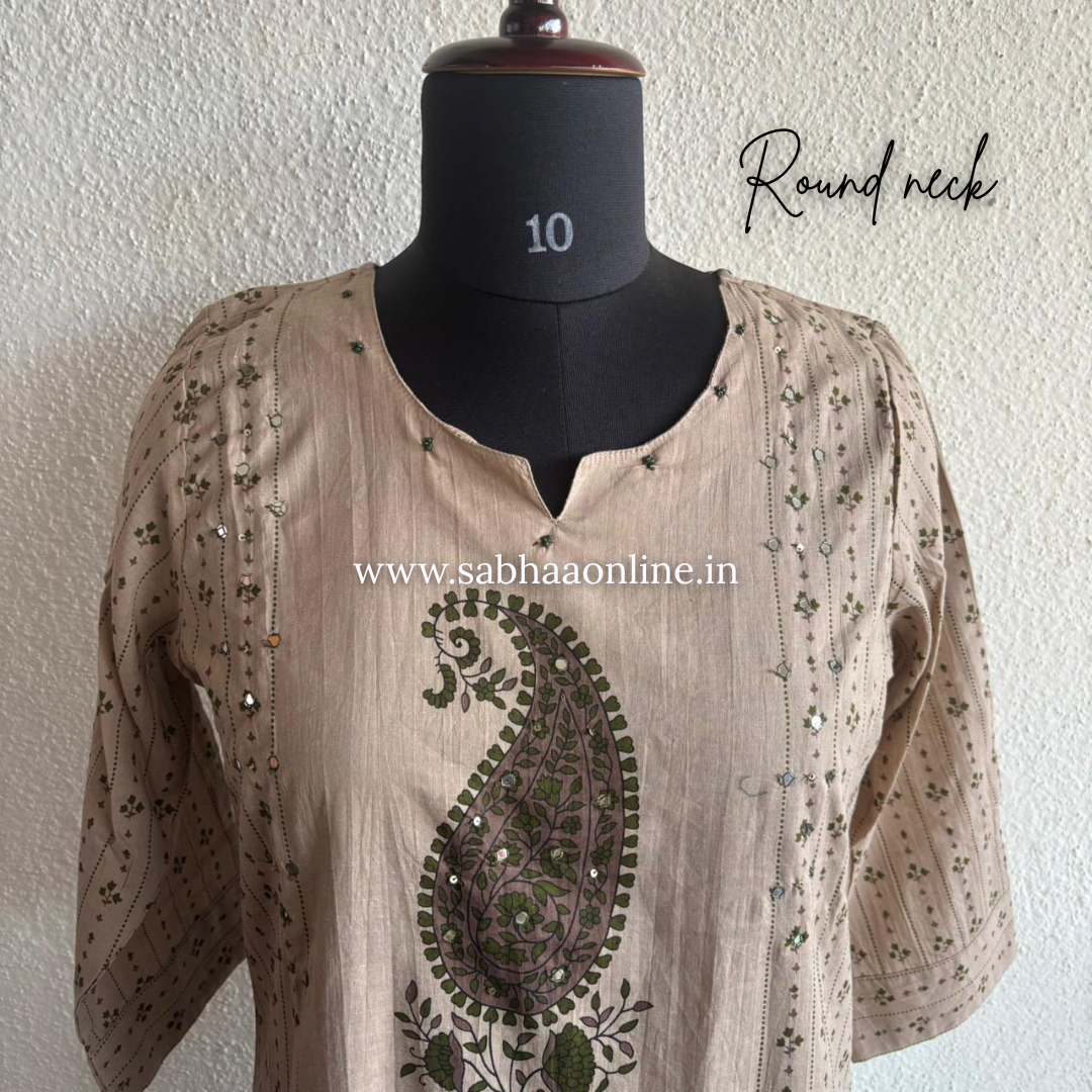 Sashi - Olive green Aline Cotton kurti 3pc set - LN 53