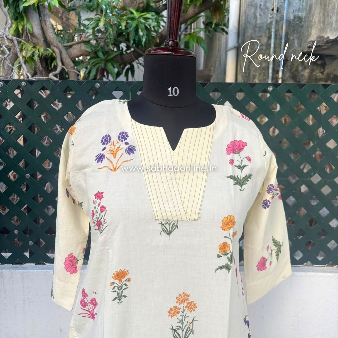 Malaai - Cream Cotton kurti 3pc set with lining - LN 74