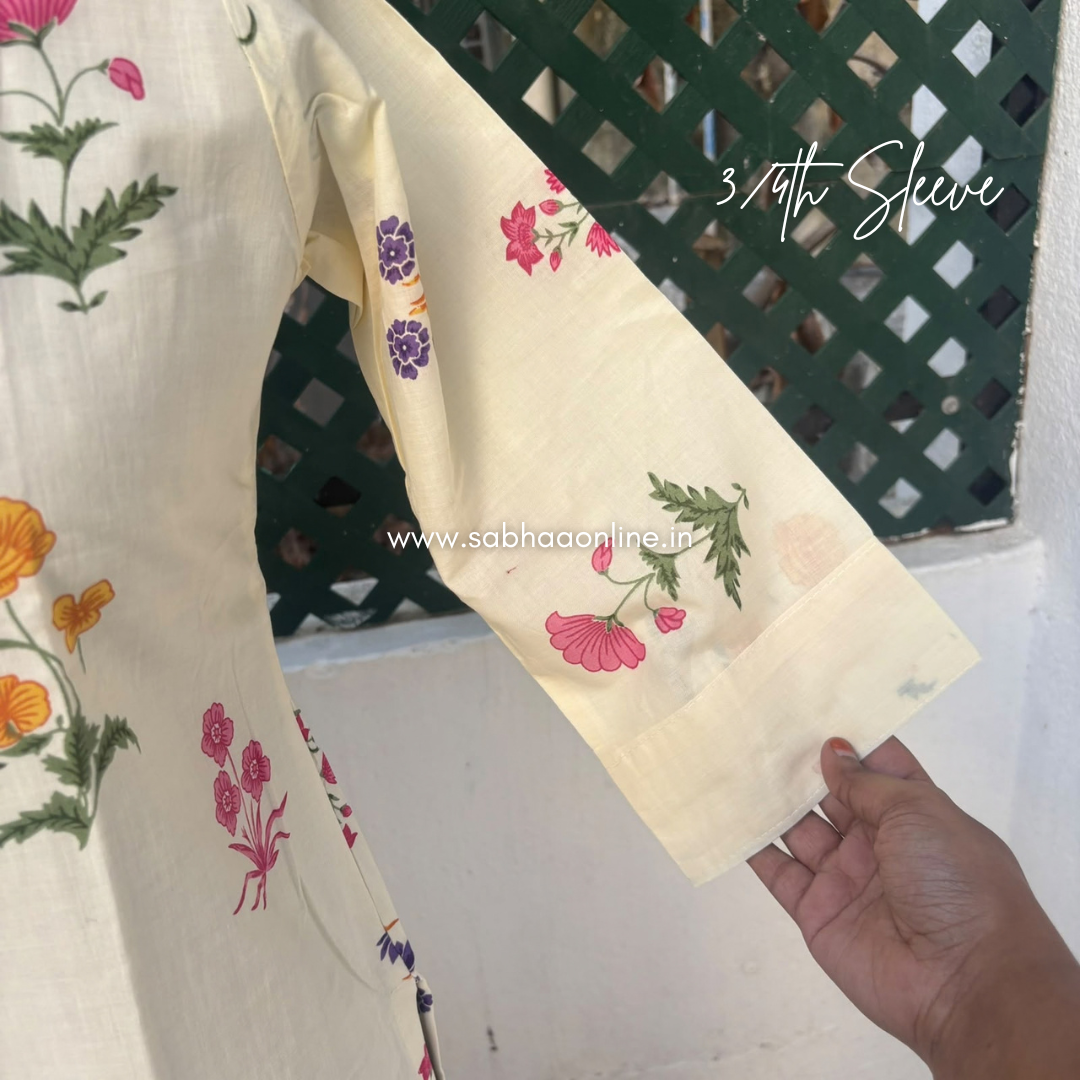 Malaai - Cream Cotton kurti 3pc set with lining - LN 74