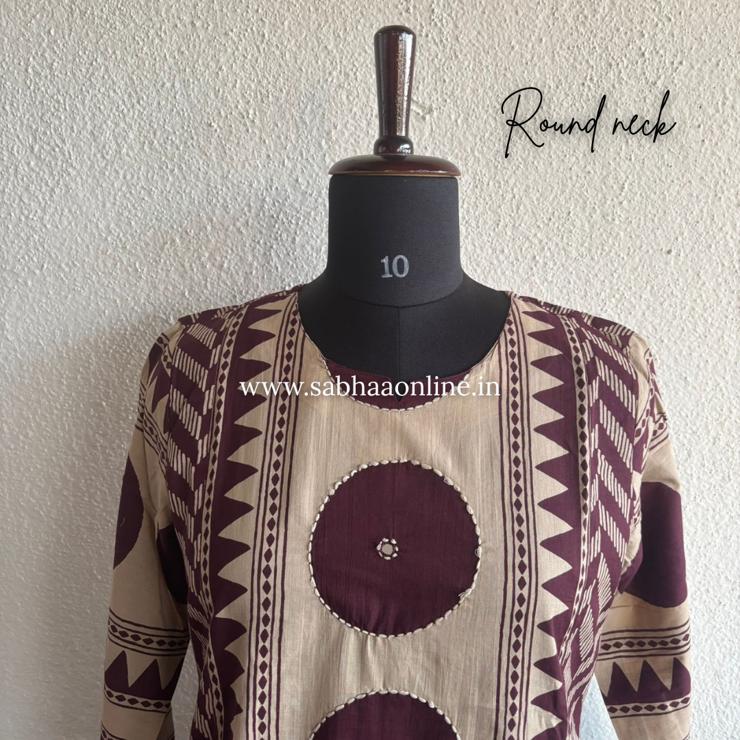 Chakra - Beige and Wine Aline Premium Cotton kurti 3pc set - LN 51