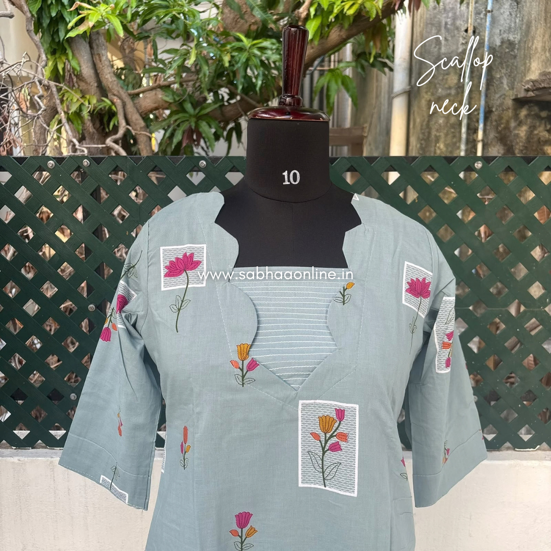Idah - Pale Ice Blue Cotton kurti 3pc set with lining - LN 74