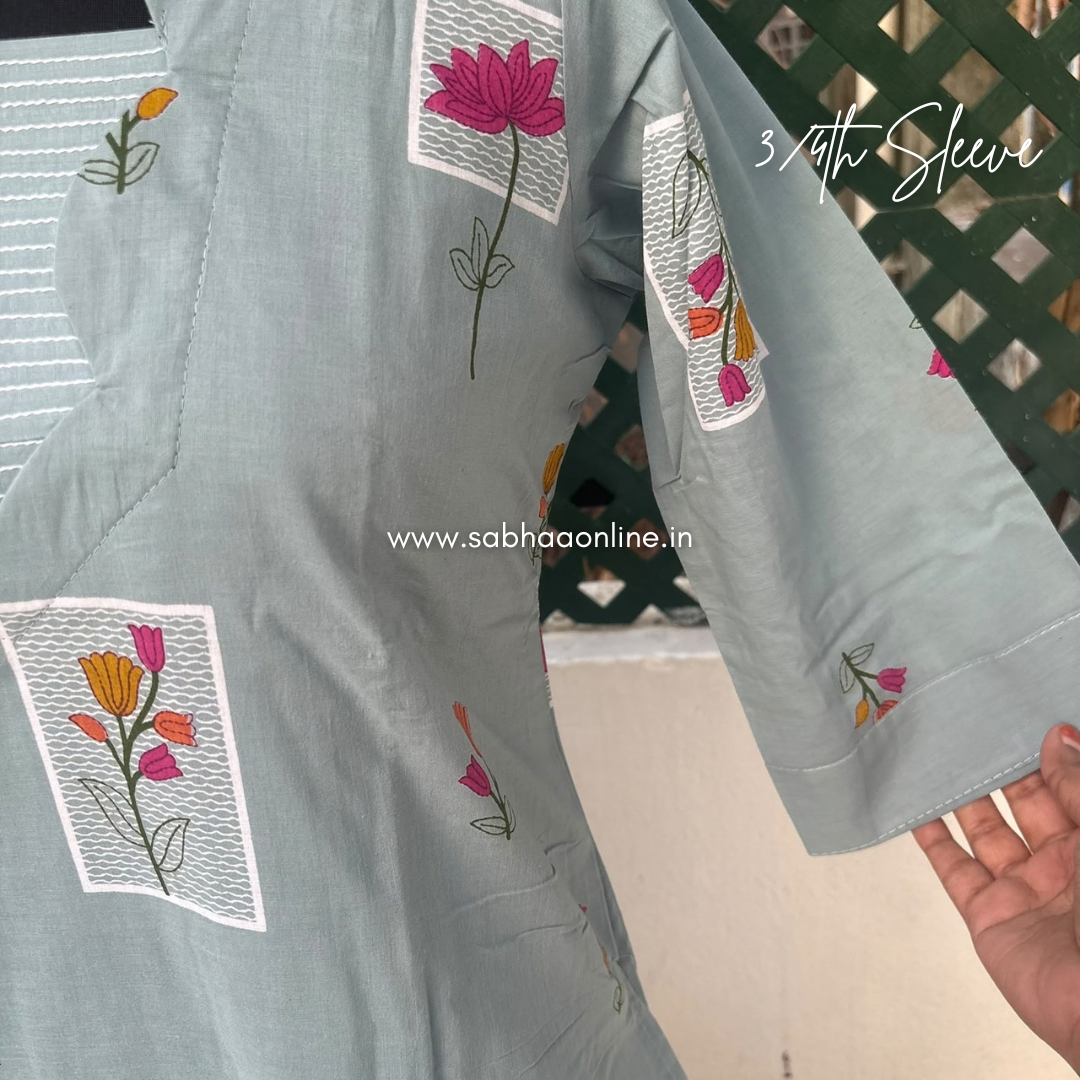Idah - Pale Ice Blue Cotton kurti 3pc set with lining - LN 74