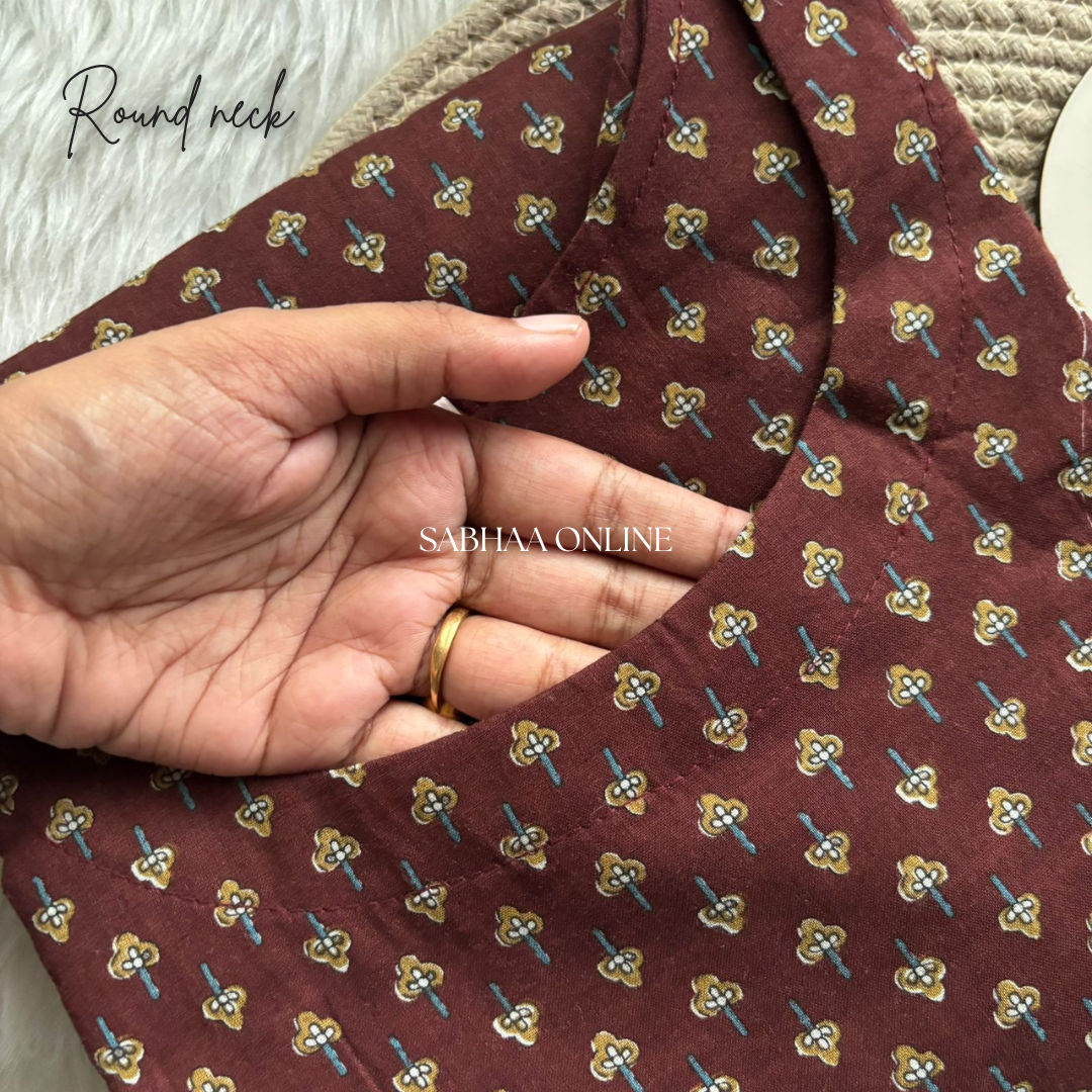 Sara - Dark Coffee Cotton Kurti with lining (Size XL 42 only)