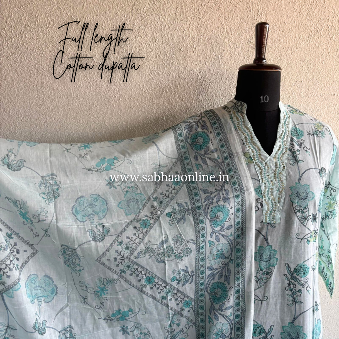 Avanti - Ice Blue Premium Cotton kurti 3pc set - LN 51