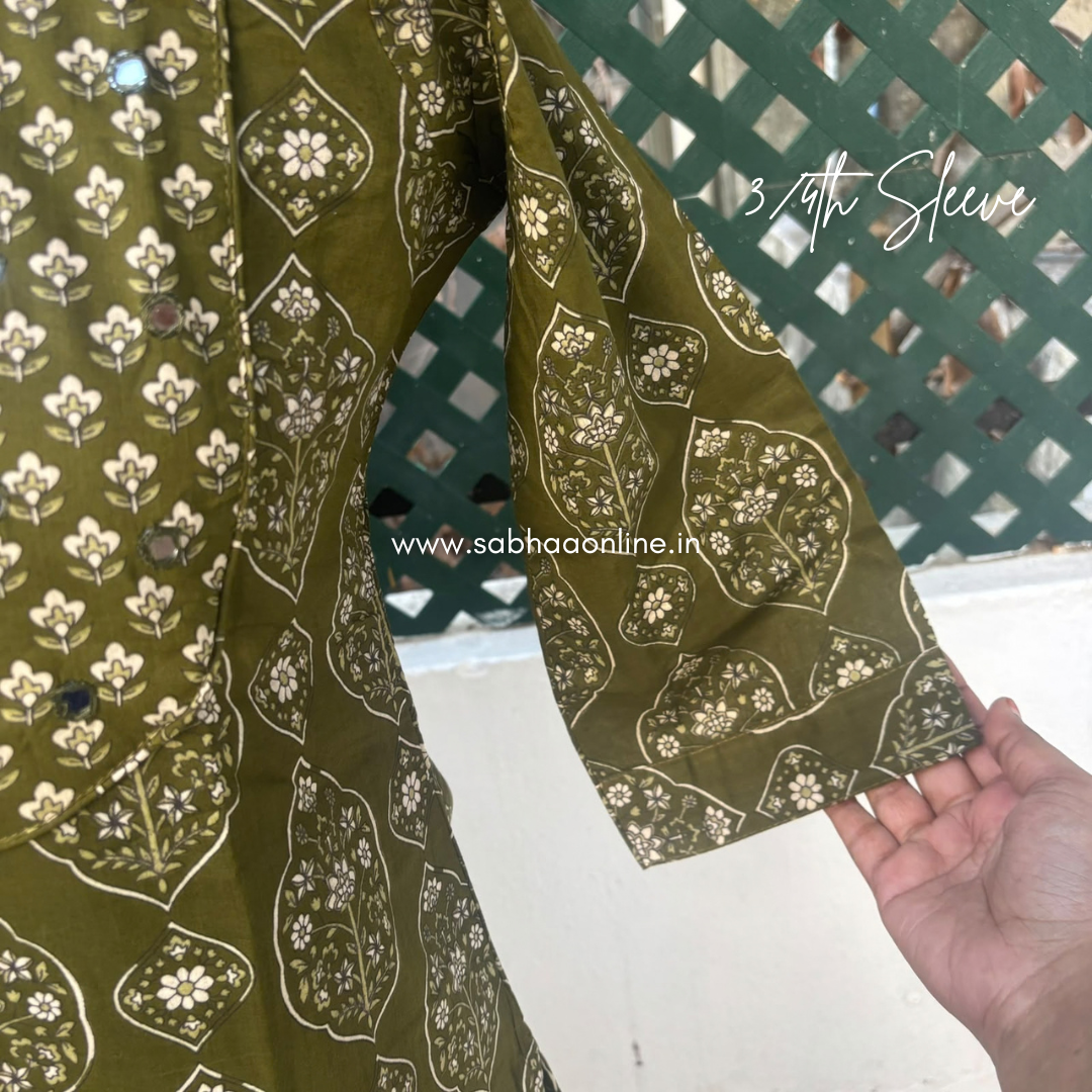 Sreshta - Olive green/Army green Cotton kurti 3pc set with lining - LN 74