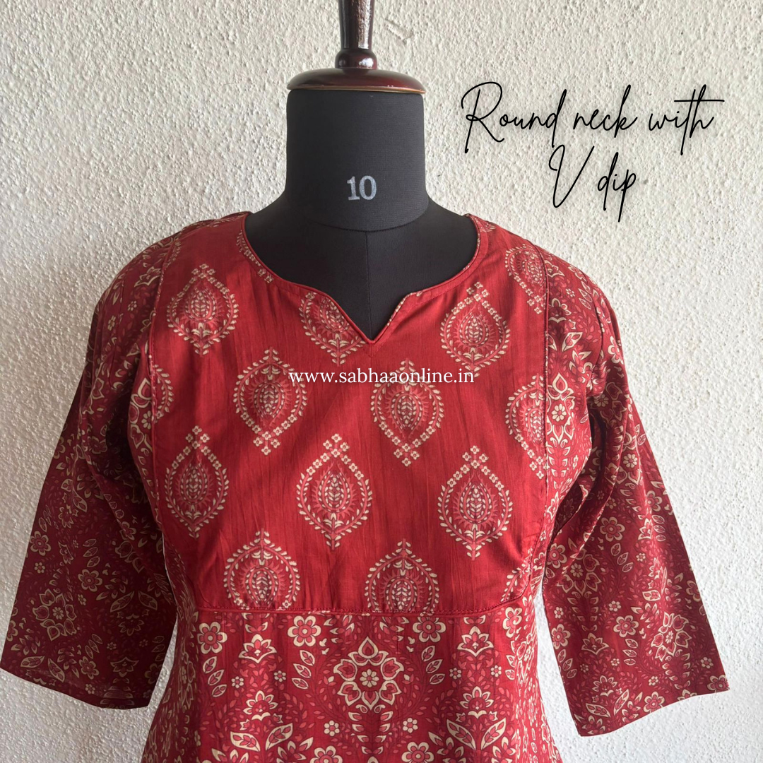 Agatha - Crimson Red Cotton Kurti 3pc set with lining - LN 46