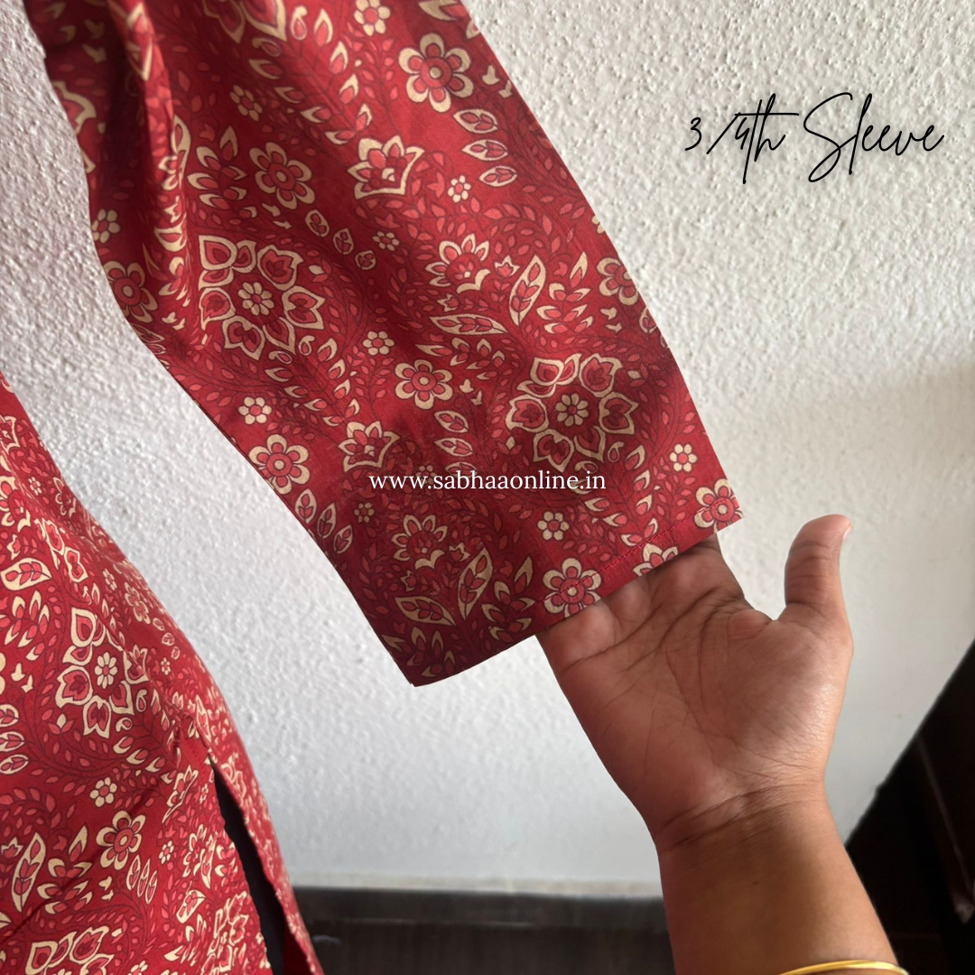 Agatha - Crimson Red Cotton Kurti 3pc set with lining - LN 46