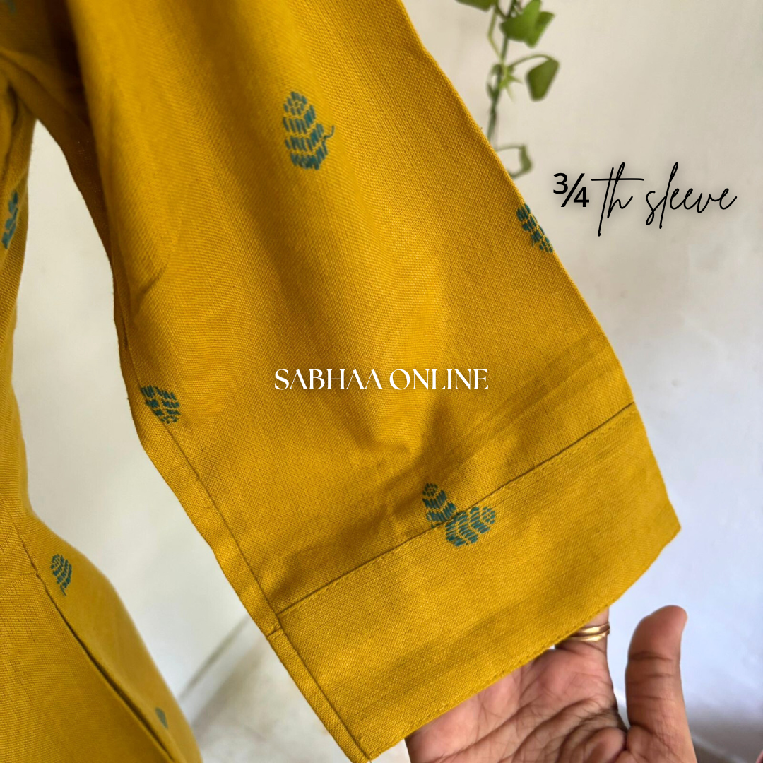 Prasanna - Yellow Weaved Cotton kurti pant set (with lining ) - LN10