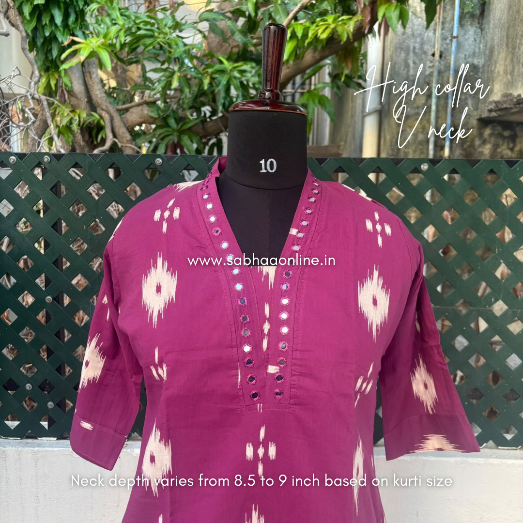 Greeshma - Plum Ikkat Cotton kurti 3pc set with lining - LN 74