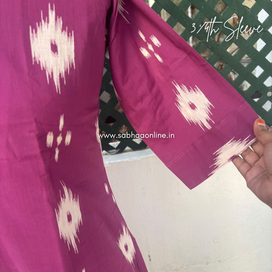 Greeshma - Plum Ikkat Cotton kurti 3pc set with lining - LN 74