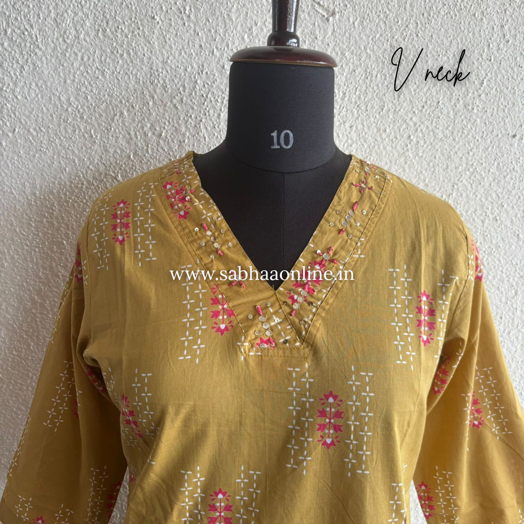 Mihika - Muted Gold Cotton kurti 3pc set - LN 54