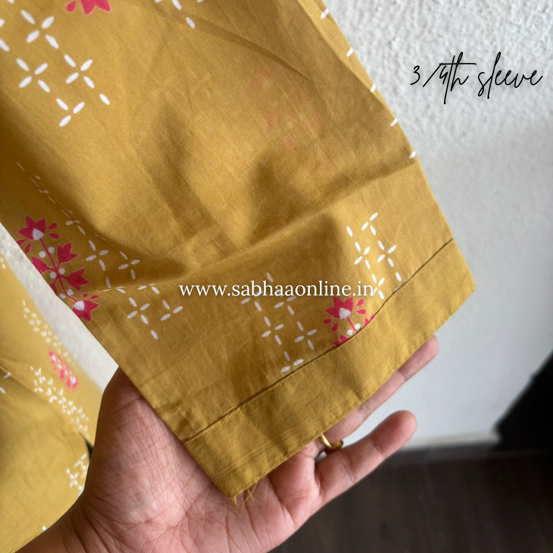 Mihika - Muted Gold Cotton kurti 3pc set - LN 54