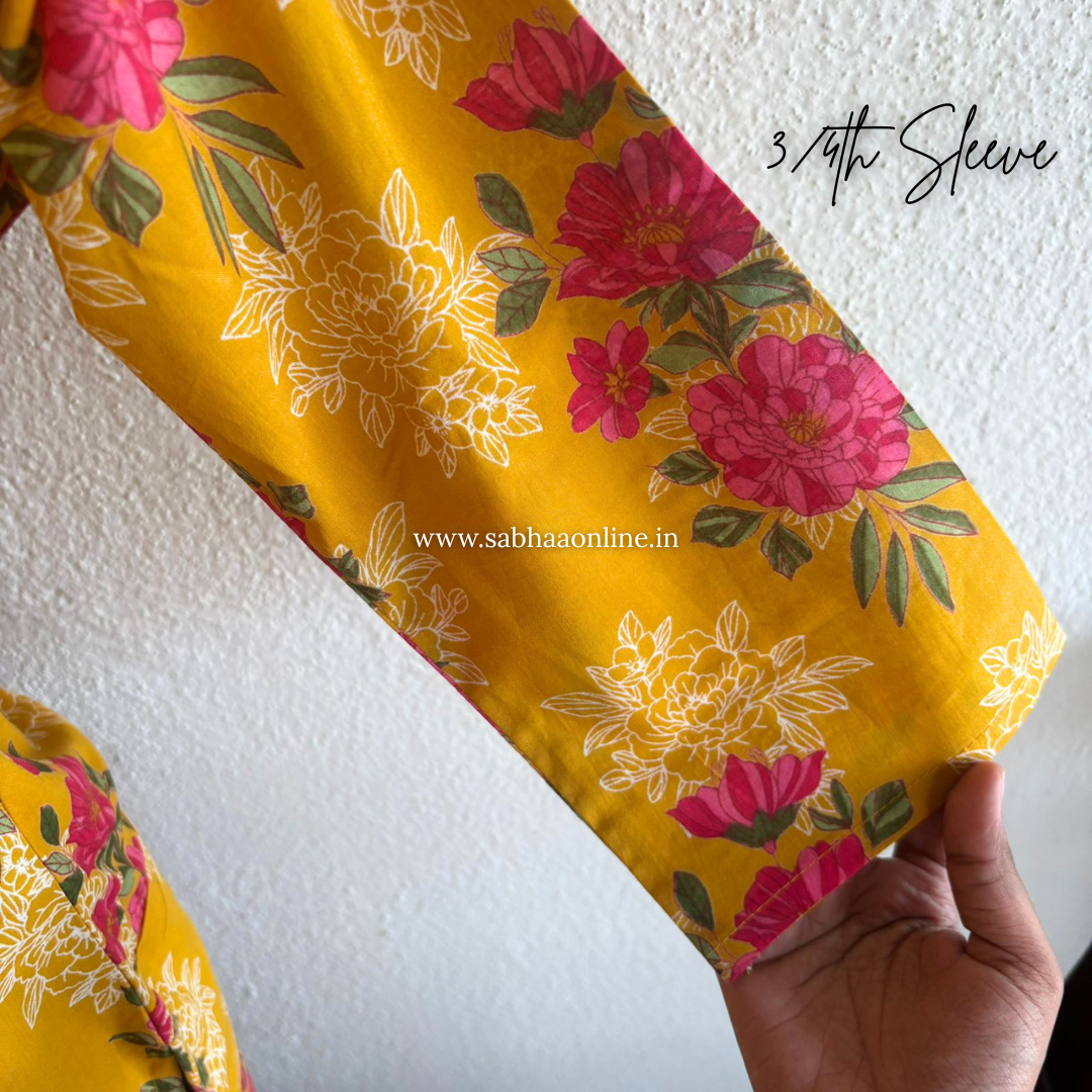 Anne - Yellow and Pink Cotton Kurti 3pc set with lining - LN 46
