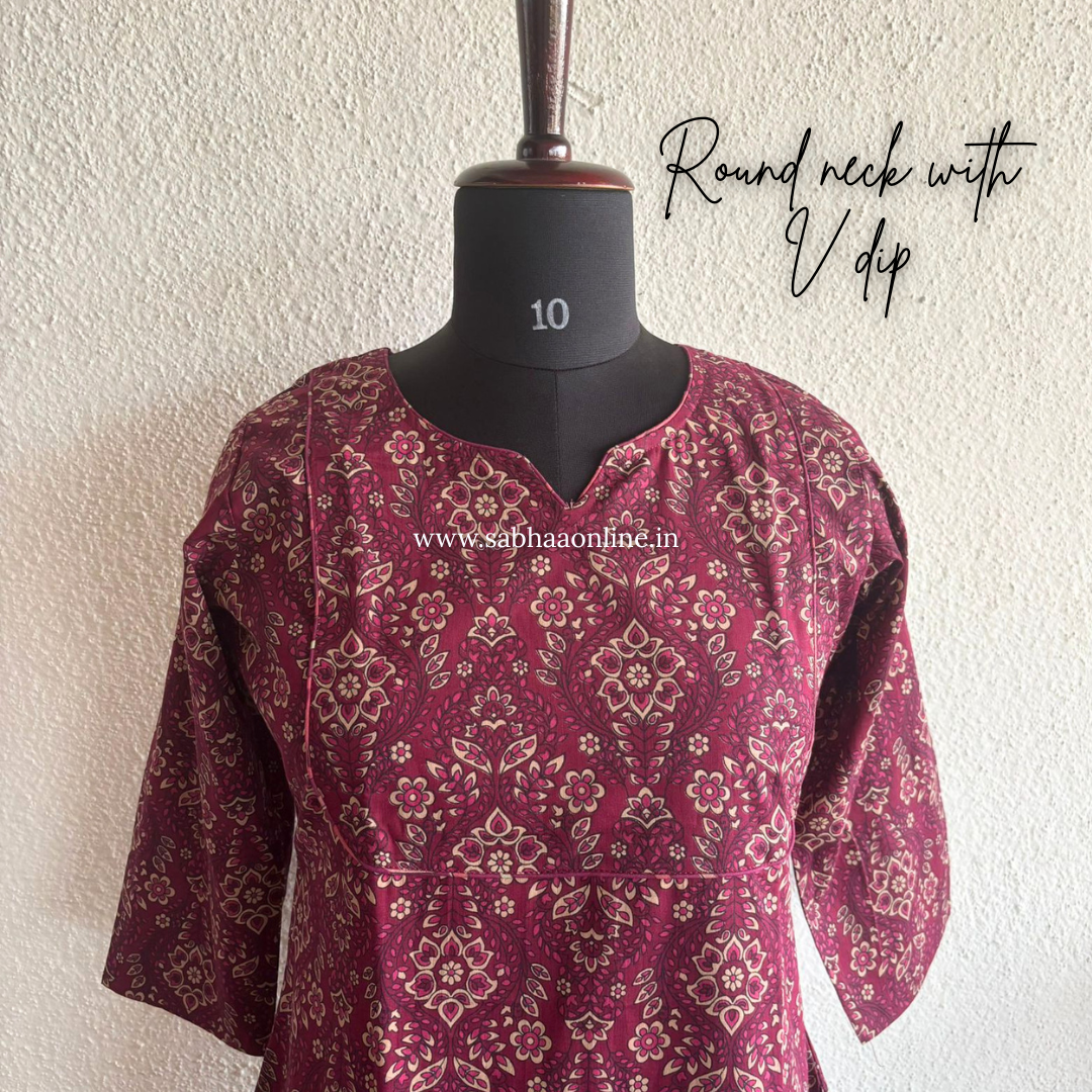 Agatha - Wine Cotton Kurti 3pc set with lining - LN 46
