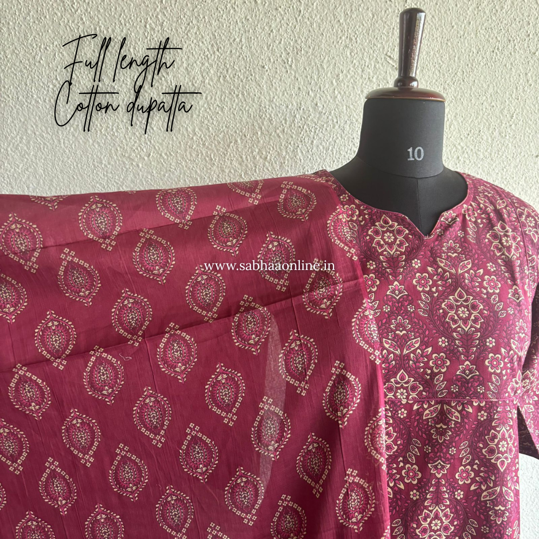 Agatha - Wine Cotton Kurti 3pc set with lining - LN 46