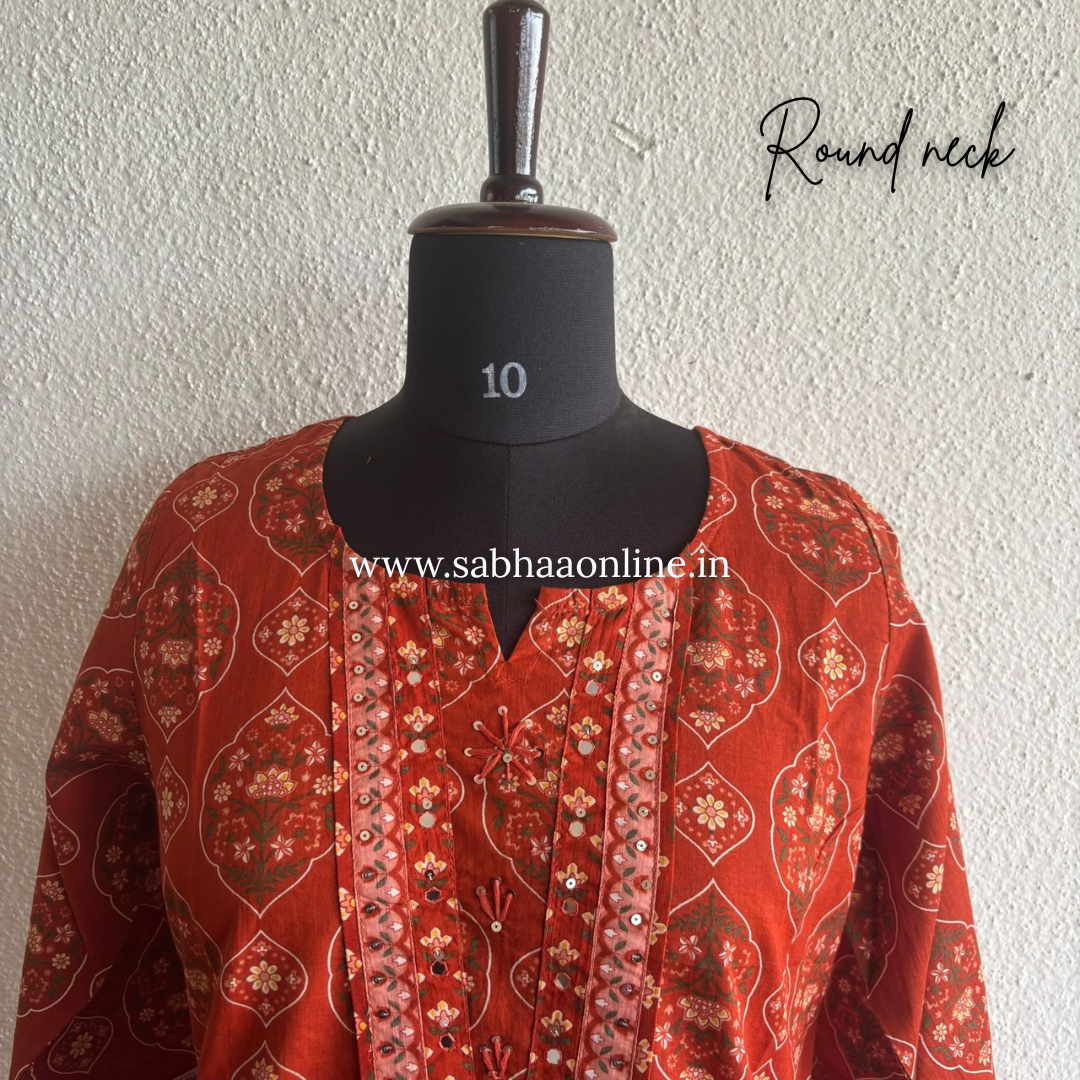 Sreshta - Orange Cotton Kurti 3pc set - LN 54