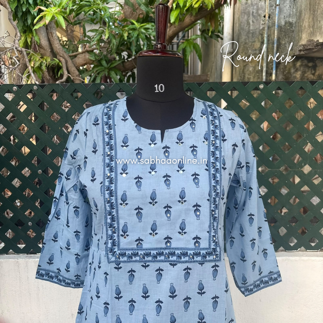 Bharti - Soft light blue Cotton kurti 3pc set without lining - LN 75